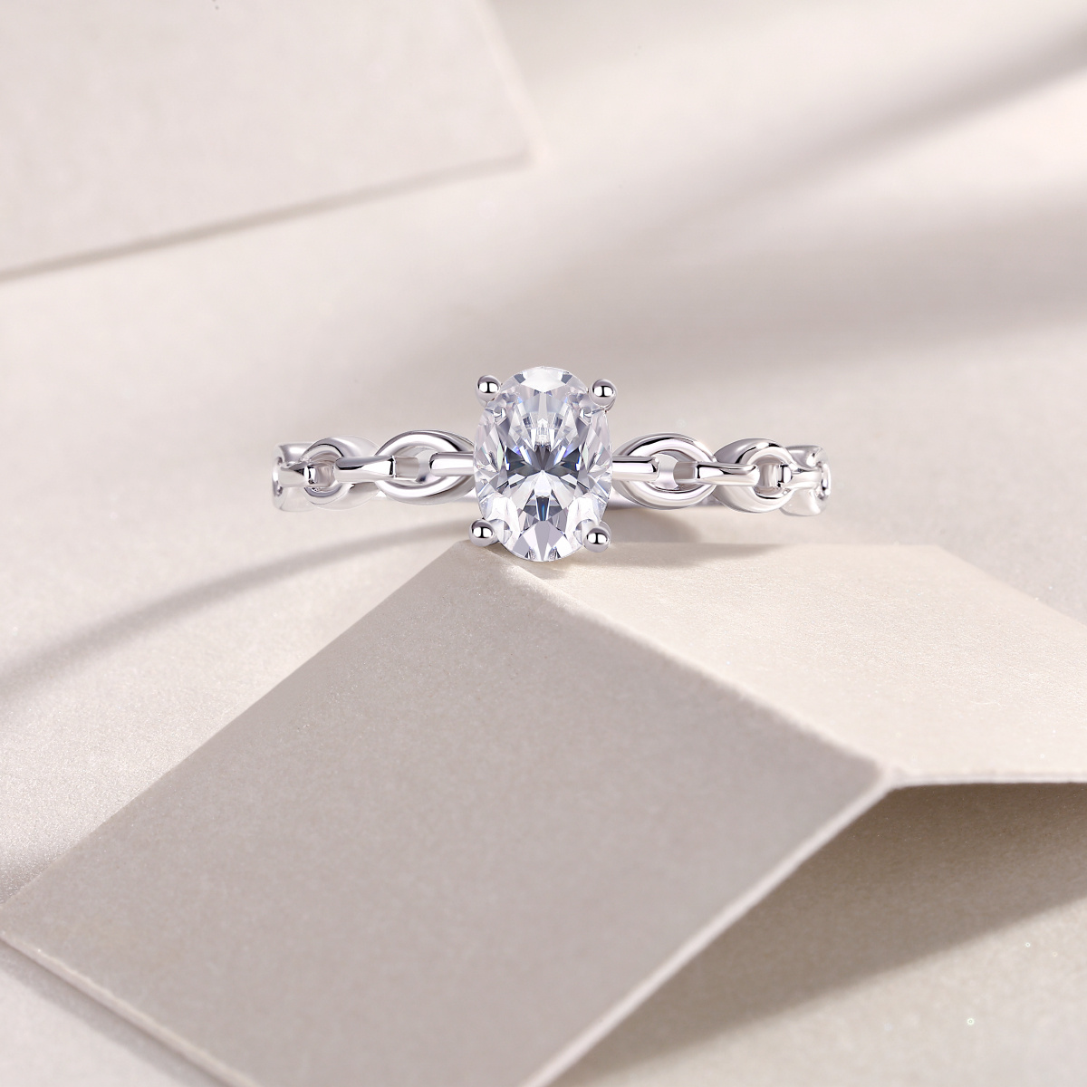Oval Cut 1 Carat Moissanite Engagement Ring, 925 Silver